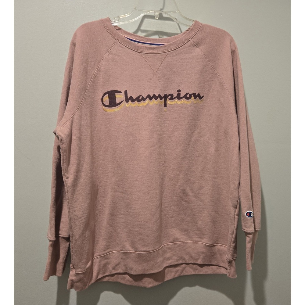 Champion Sweatshirt Crewneck Pullover Spell Out Logo Pink Casual Comfy Womens 1X